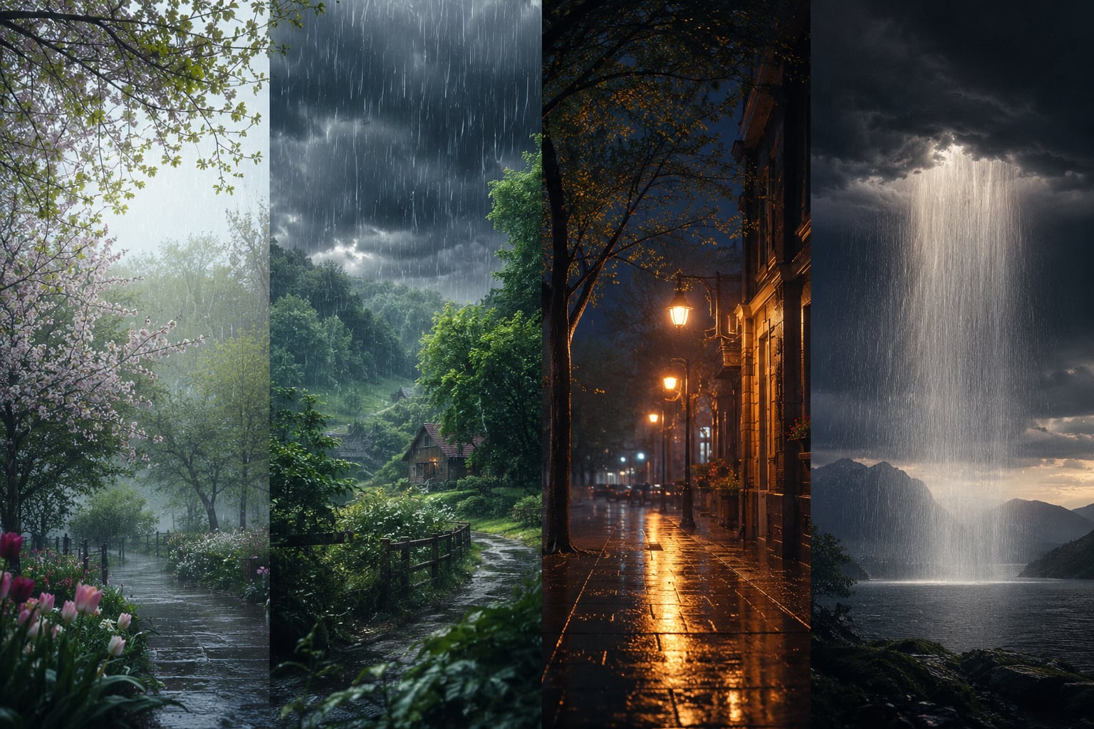 Четыре типа атмосферного дождя: весенний, летний, вечерний, концентрационный